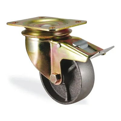 Ağır Tip Pik Döküm Döner Tablalı Frenli Tekerlek Ø80–200 mm (K4102DDB)